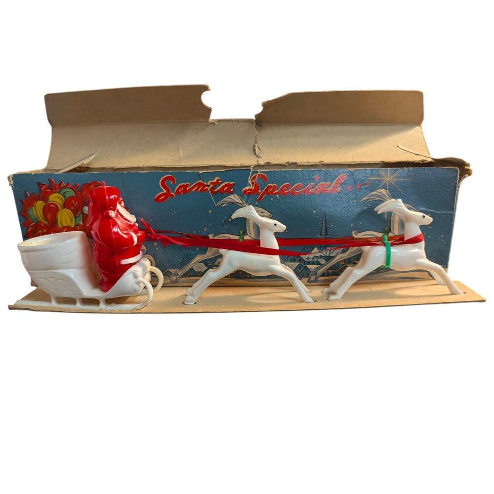 VTG 1950s E. ROSEN HARD PLASTIC SANTA SPECIAL REINDEER CANDY CONTAINER w BOX